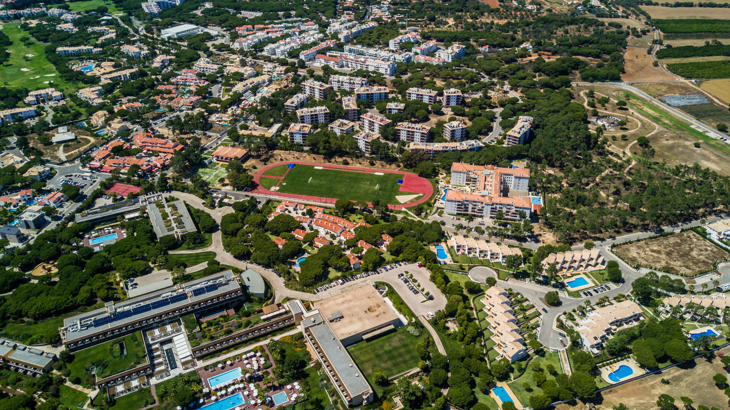 aerial view of the village coast algarve, portugal. concept for above beach of portugal. summer vacations